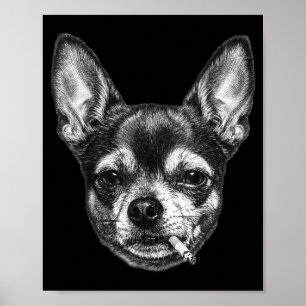 Lustiger Chihuahua-Meme-Hund raucht Zigarette vint Poster