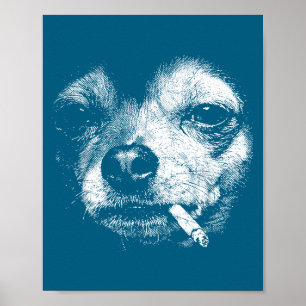 Lustiger Chihuahua-Meme-Hund raucht Zigarette Vint Poster