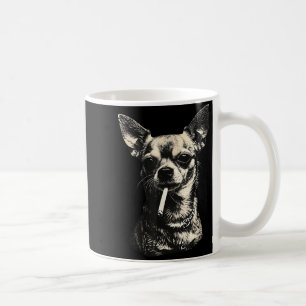 Lustiger Chihuahua-Meme mit Hund, der Zigarette ra Kaffeetasse