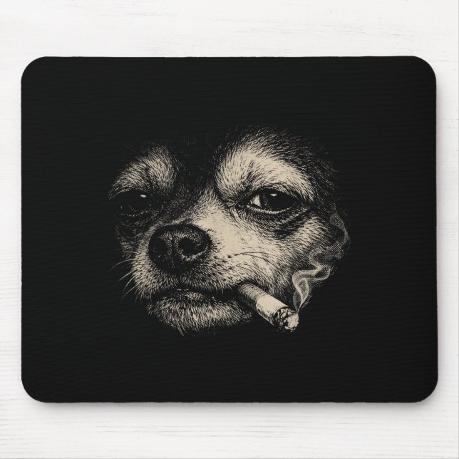 Lustiger Chihuahua-Meme mit Hund, der Zigarette ra Mousepad (Vorne)