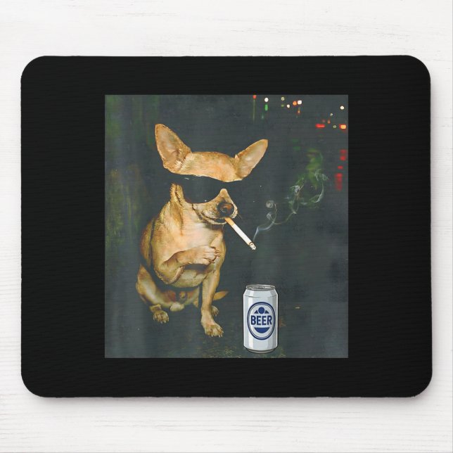 Lustiger Chihuahua raucht Zigarette Bier Design Mousepad (Vorne)