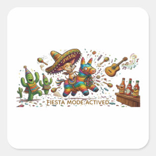 Lustiger Chihuahua Reitet Piñata Fiesta Geburtstag Quadratischer Aufkleber