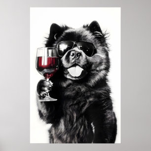 Lustiger Chow Chow Hund Wein Kunst Druck Sonnenbri Poster