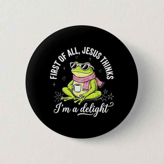 Lustiger christlicher Frosch, der Erste von Jesus  Button (Vorderseite)