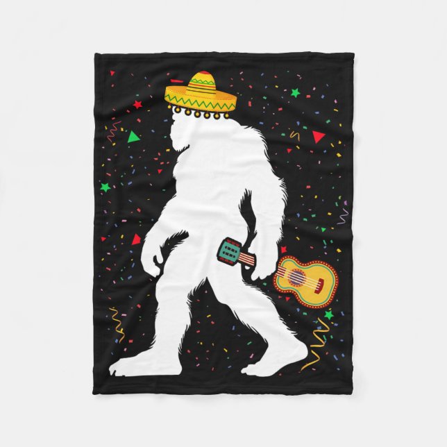 Lustiger Cinco De Mayo Bigfoot Mexikanische Gitarr Fleecedecke (Vorderseite)