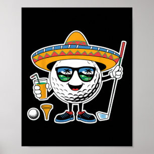 Lustiger Cinco De Mayo Golfball mit Sombrero Marga Poster