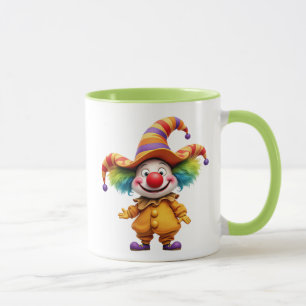 Lustiger Clown, der bereit ist zu lachen. Tasse