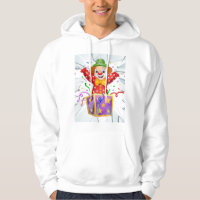 lustiger Clown unter dem kaputten Glas