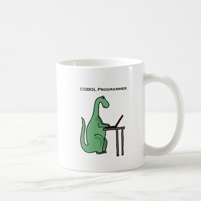 Lustiger COBOL-Programmierer-Dinosaurier Kaffeetasse (Rechts)