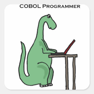 Lustiger COBOL-Programmierer-Dinosaurier Quadratischer Aufkleber