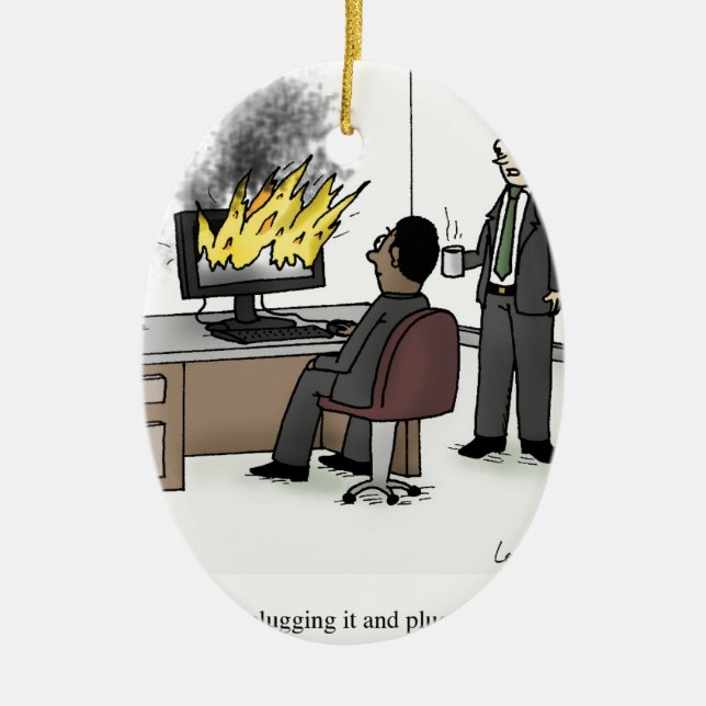 Lustiger Computer und Technologie-Büro-Cartoon Keramik Ornament (Vorne)