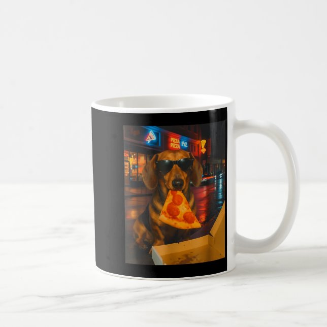 Lustiger cooler Dachshund mit Pizza-Scheibe Meme E Kaffeetasse (Rechts)