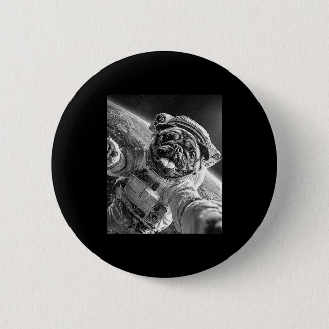 Lustiger Cooler Mops-Astronaut Weltraum-Selfie Kos Button (Vorderseite)