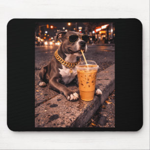 Lustiger cooler Pitbull-Hund trinkt eisgekühlten K Mousepad