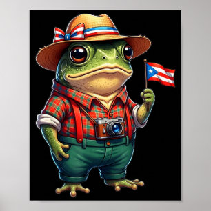 Lustiger Coqui-Frosch Puerto Rico-Flagge Taino Bor Poster
