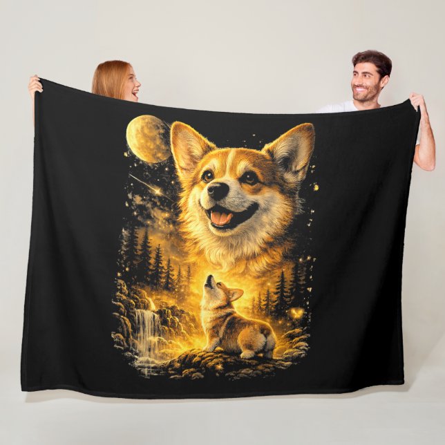 lustiger Corgi heult den Mond an Fleecedecke (Beispiel)