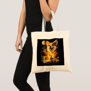 Lustiger Corgi heult den Mond an Tragetasche