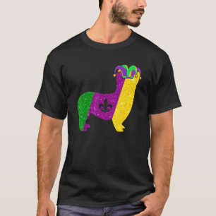 Lustiger Corgi Hund Mardi Gras Party Masken Perlen T-Shirt