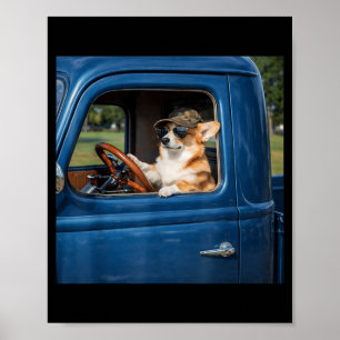 Lustiger Corgi-Meme Humorvoller Hund fährt LKW Str Poster