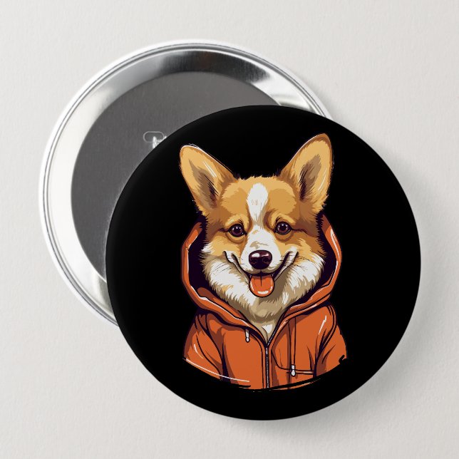 Lustiger Corgi mit Hoodie Button (Vorne & Hinten)