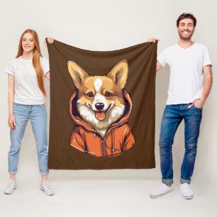 Lustiger Corgi mit Hoodie Fleecedecke