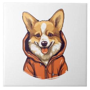 Lustiger Corgi mit Hoodie Fliese