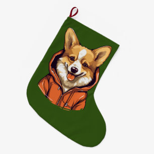 Lustiger Corgi mit Hoodie Großer Weihnachtsstrumpf