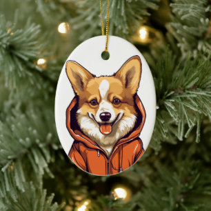 Lustiger Corgi mit Hoodie Keramik Ornament
