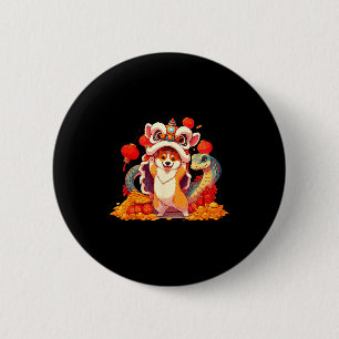 Lustiger Corgi-Schlange Chinesisches Neujahr 2025 Button