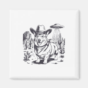 Lustiger Corgi Ufo Western Cowboy Vintage 90er 80e Magnet
