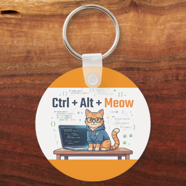 Lustiger Ctrl Alt Meow Katze Python Programmierer  Schlüsselanhänger (Vorderseite)