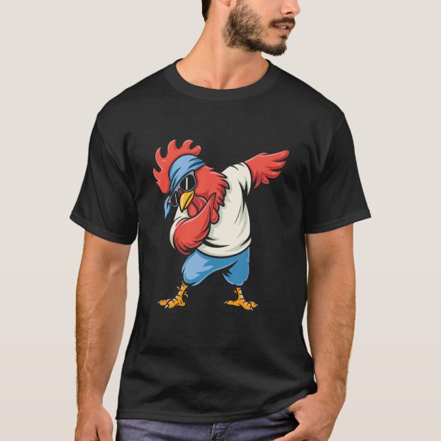 Lustiger Dabbing-Hahn Retro T-Shirt (Vorderseite)