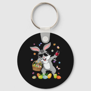 Lustiger Dabbing-Hase und Weinglas mit Osterglocke Schlüsselanhänger