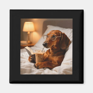 Lustiger Dachshund, der Kaffeegetränk trinkt, Lieb Magnet