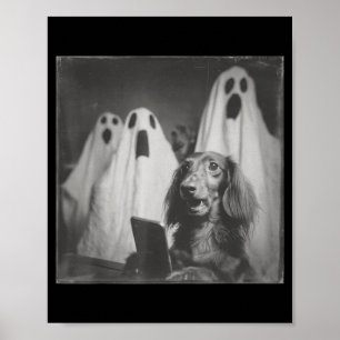 Lustiger Dachshund Grusel-Selfie Halloween Spuk Poster