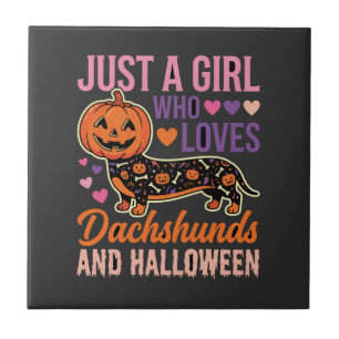 Lustiger Dachshund Halloween Kürbis Hunde Liebhabe Fliese