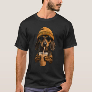 Lustiger Dachshund-Hipster-Hund Wiener Hund trinkt T-Shirt