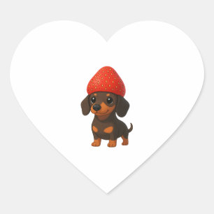 Lustiger Dachshund mit Erdbeeren und Hut fruchtig Herz-Aufkleber