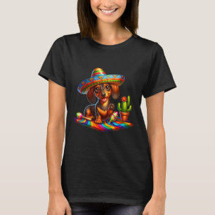 Lustiger Dachshund sagt Hallo Cinco De Mayo Sombre T-Shirt