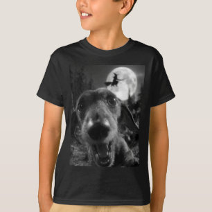 Lustiger Dachshund Selfie Vollmond Fliegende Hexe T-Shirt