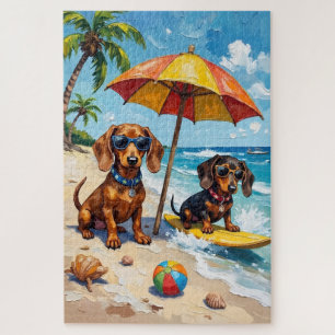 Lustiger Dachshund-Strandparty Sommer-Hundefreund