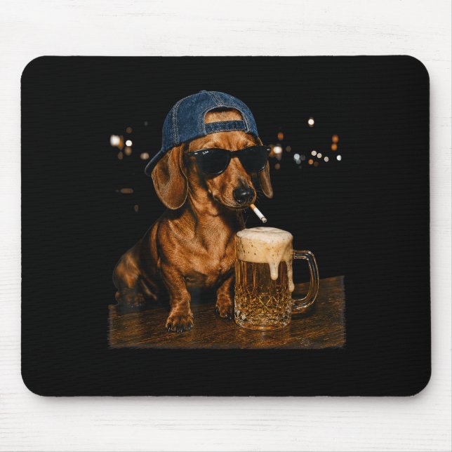 Lustiger Dachshund trinkt Bier Cooler Hund mit Mousepad (Vorne)