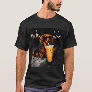 Lustiger Dachshund trinkt Eiskaffee süßer Hund Mem T-Shirt