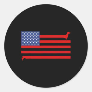 Lustiger Dachshund USA-Flagge 4. Juli Patriotische Runder Aufkleber