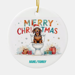 Lustiger Dachshund Weihnachten – Aquarell Hund Keramik Ornament
