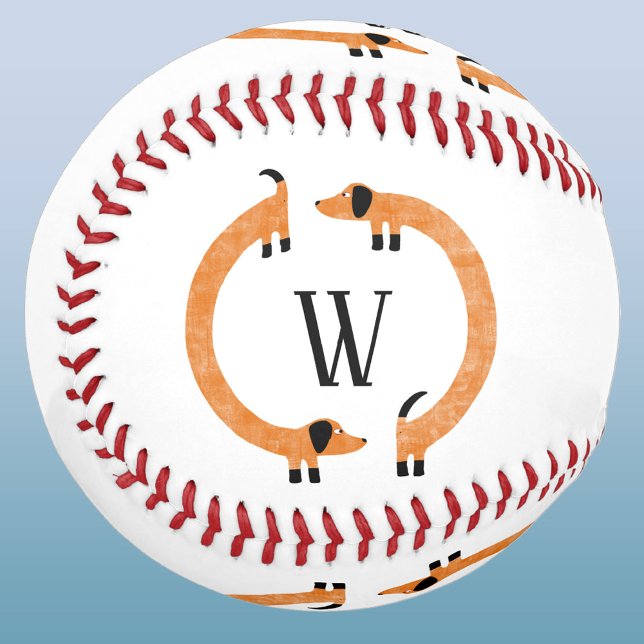 Lustiger Dachshund Wiener Würstchen-Hund Monogramm Baseball (Fun Dachshund Wiener Sausage Dog monogram initial baseball for animal lovers)