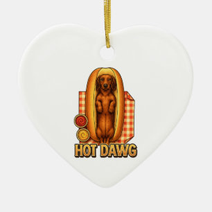 Lustiger Dackel Hot Dawg Dackel-Hotdog-Parodie Süß Keramik Ornament