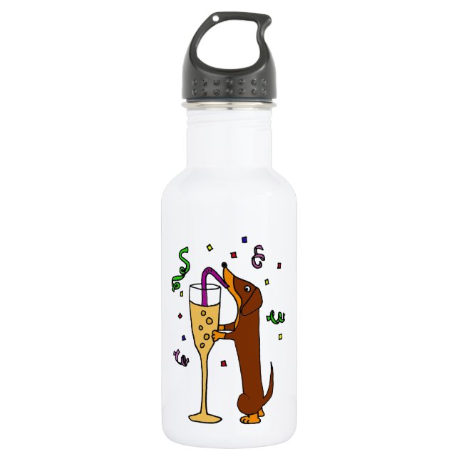 Lustiger Dackel-HundeParty-Cartoon Edelstahlflasche (Vorderseite)