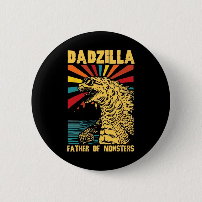 Lustiger Dadzilla Vater der Monster Vintage Vater Button (Vorderseite)