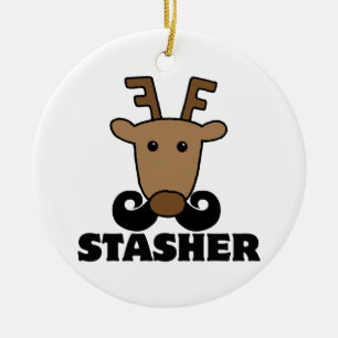 Lustiger Dasher Stasher Schnurrbart Rentier Keramikornament